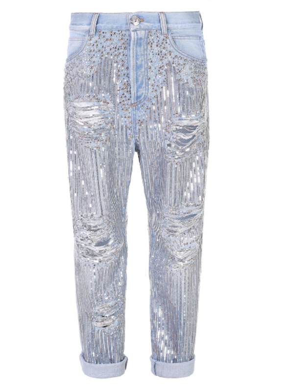 Here are some denim pieces featuring studs, rhinestones and other glam accents to wear on New Year’s.