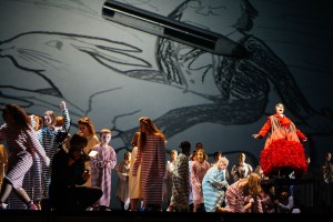 The scene at The Vienna Opera's newest performance, "Orlando," with costumes by Rei Kawakubo.