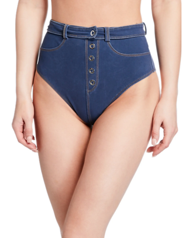Copy Bella Hadid’s St Barts denim bikini vacation look with these 10 denim bathing suits and accessories.