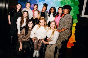 Back row L-R; Beanie Feldstein, Jenna Kutcher, Manuela Baron, Dre Thomas, Keiana Cavé, Lana Condor; Middle row L-R; Aly Raisma, Jennifer Foyle; Front row L-R; Hari Nef, Ali Stroker, Iskra Lawrence