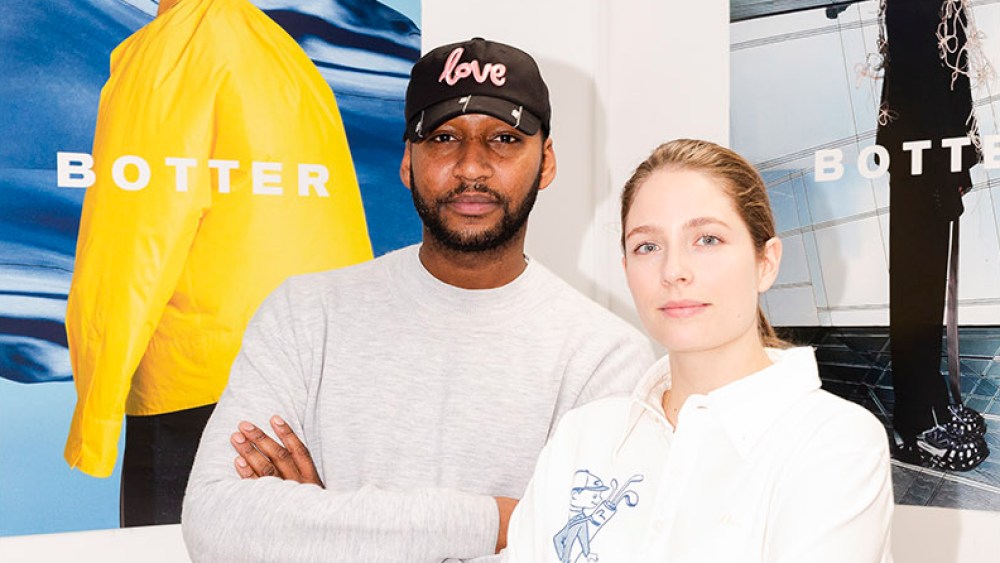 From left: A model wearing a look from Botter’s fall 2020 collection, Rushemy Botter and Lisi Herrebrugh