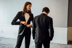 Getting ready with Dylan and Paris Brosnan.