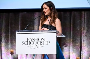 Minka Kelly speaks onstage at the FSF Gala.