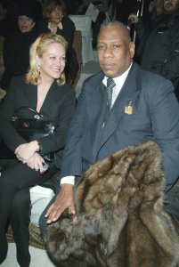 Nina Griscom and Andre Leon Talley front row at Badgley Mischka RTW Fall 2003.