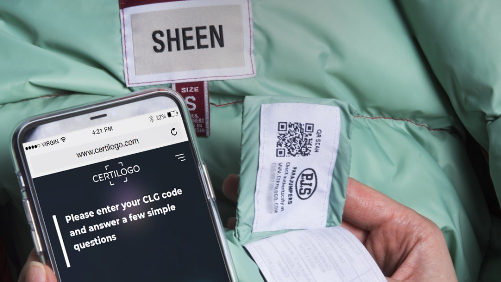 The smart tagging technology by Certilogo applied to a Parajumpers down jacket.