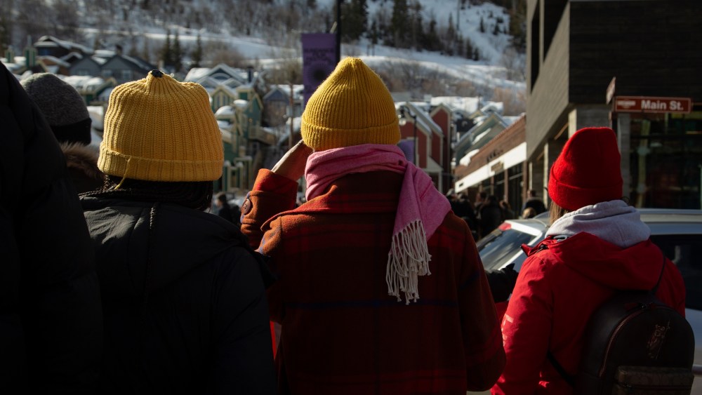 A street-style look from Sundance Film Festival, 2020.