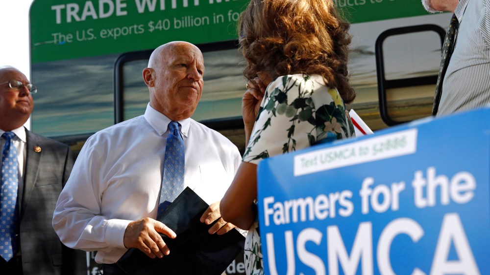 Rep. Kevin Brady, R-Texas, second from left, prepares to speak at a rally supporting passage of the U.S.-Mexico-Canada agreement on trade, on the National Mall in WashingtonUSMCA Rally, Washington, USA - 12 Sep 2019