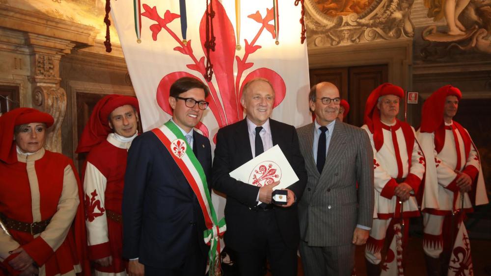 Kering's chairman and ceo François-Henri Pinault with Florence's mayor Dario Nardella and Pitti Immagine ceo Raffaello Napoleone.