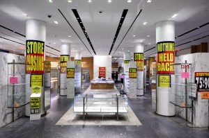 The entryway to Barneys' men's shop cleaned of its contents.