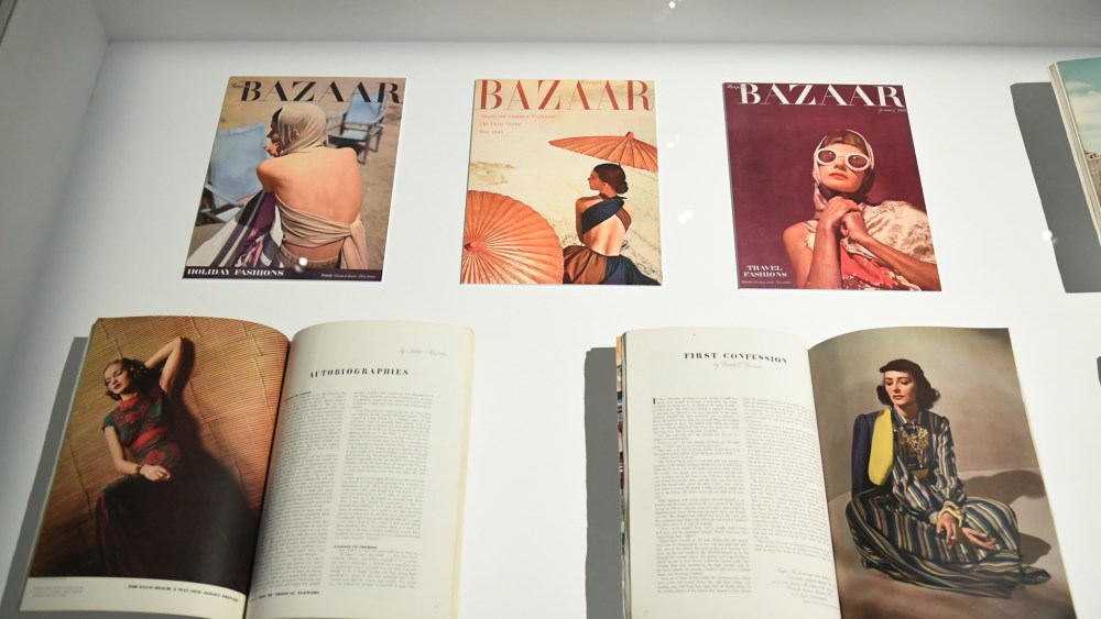 A case showing magazine covers and layouts.