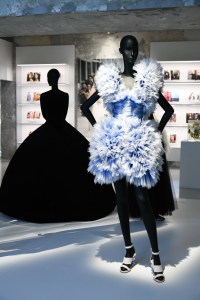 Dresses by Alexander McQueen and Balenciaga in the Glenda Bailey room.
