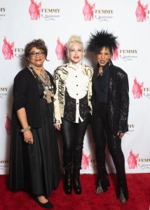 The Underfashion Club president Tina Wilson with Cyndi Lauper and Nona Hendryk, emcee of this yearÕs event.