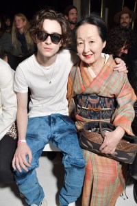 Timothee Chalamet and Setsuko De Rola Klossowska in the front row