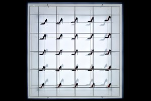Moving lights on a grid of stilettos.