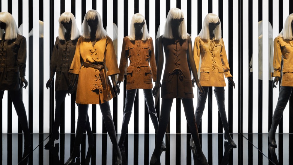 Outfits in the “Betty Catroux, Yves Saint Laurent, Feminine Singular” exhibition at the Yves Saint Laurent Museum in Paris.