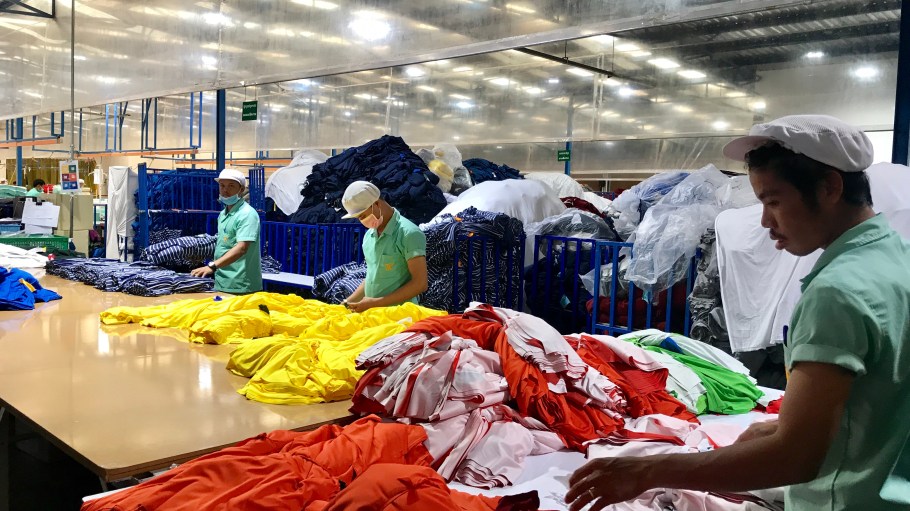 Sisophon,Cambodia-December 18,2018:Khmer labor worker producing clothes in garment factory.