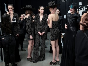 Backstage at Christian Siriano RTW Fall 2020.