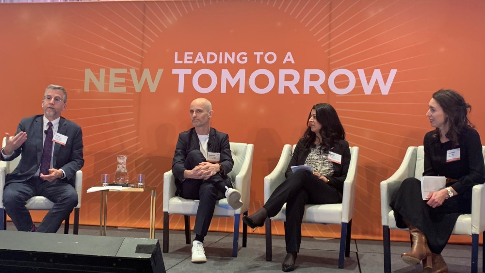 AAFA president and chief executive officer chats with panelists including Amina Razvi, executive director of the Sustainable Apparel Coalition.