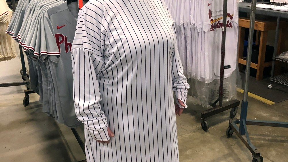Yankee pinstripes are being used on both masks and gowns.
