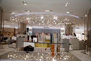 Lighting and flower-shaped decorations.