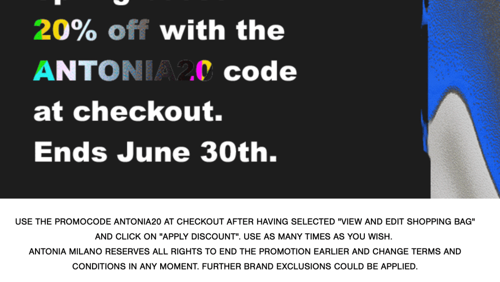 Antonia Introduced 20% reductions on spring/summer collections
