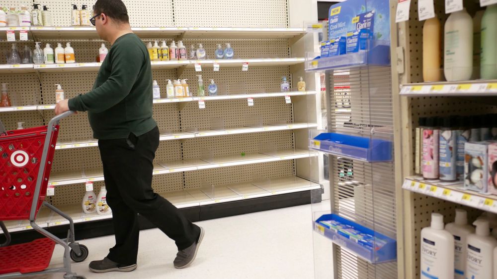 Shelves that held hand sanitizer and hand soap are mostly empty at a Target in Jersey City, N.JVirus Outbreak New Jersey, Jersey City, USA - 03 Mar 2020
