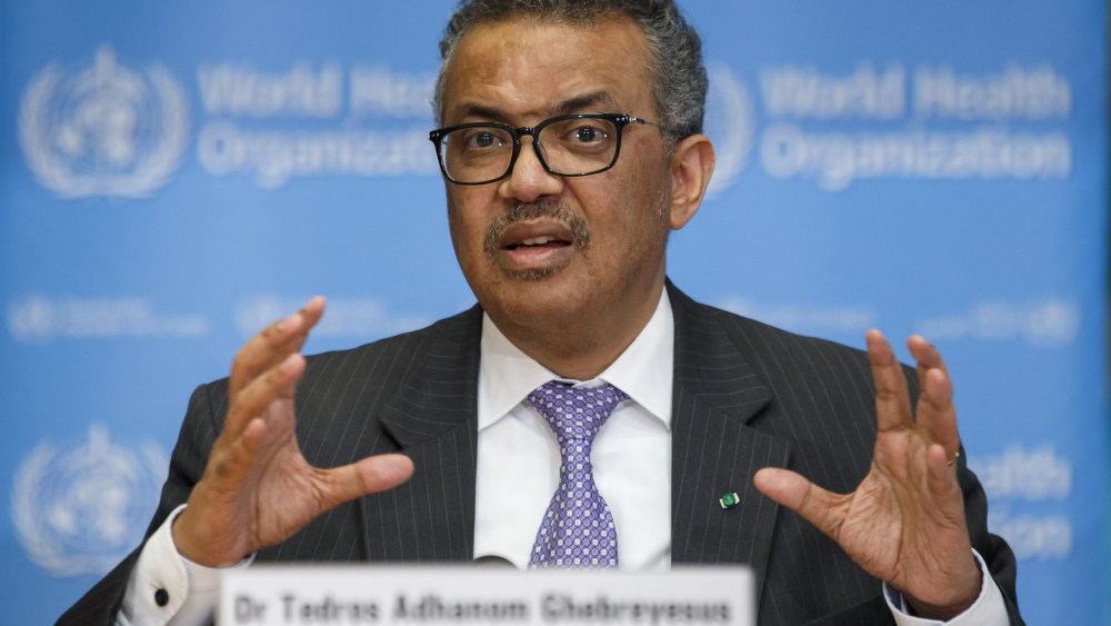 Tedros Adhanom Ghebreyesus, director general of the World Health Organization, informs the media about updates regarding the novel coronavirus during a new press conference at WHO headquarters in Geneva, Switzerland, March 9, 2020. World Health Organization (WHO) press conference on coronavirus,m COVID-19, Geneva, Switzerland - 09 Mar 2020