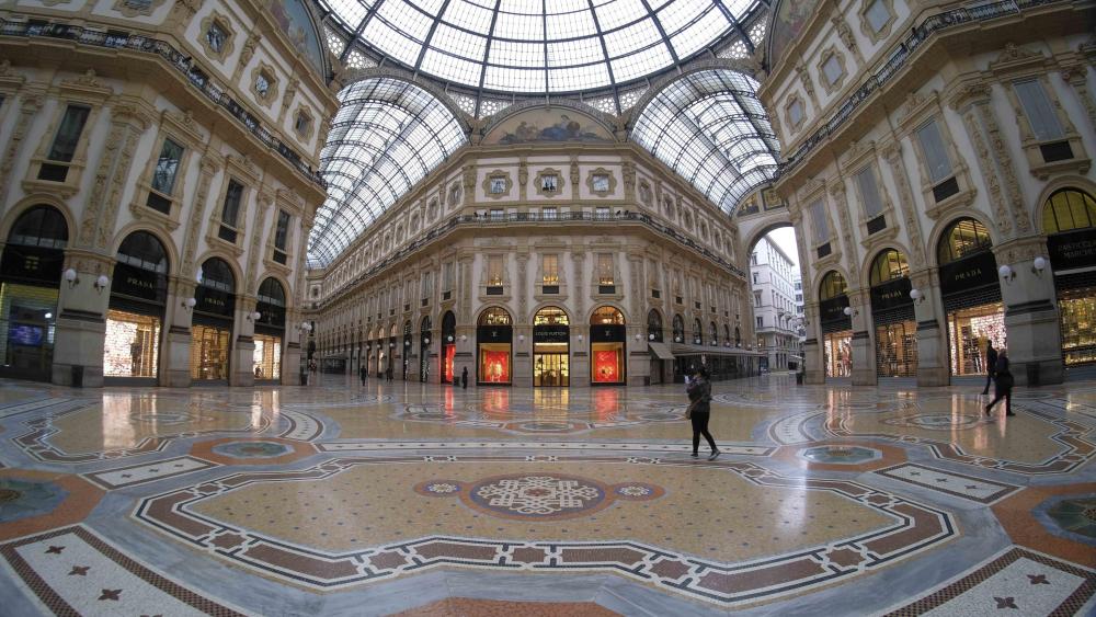Piazza Del Duomo and Galleria Vittorio Emanuele are deserted, and shops and bars are closed during the Coronavirus emergency lockdown, in Milan, Italy, 12 March 2020.ITALY LOCKDOWN CORONAVIRUS, Milan - 12 Mar 2020