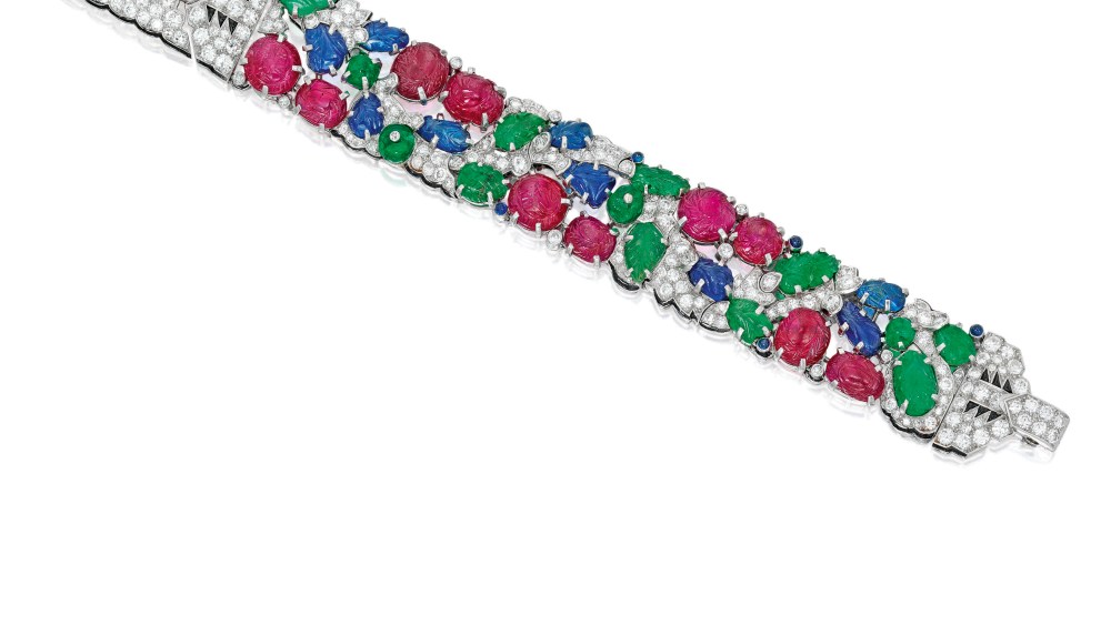A Cartier Tutti Frutti bracelet sold online by Sotheby's.