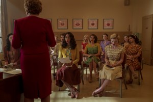 Holland taylor, Laura Harrier, and Samantha Weaving in a scene from Ryan Murphy's 'Hollywood'.