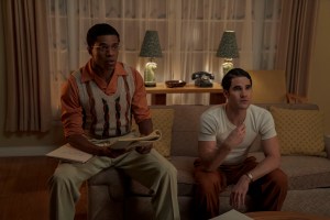 Jeremy Pope and Darren Criss in a scene from Ryan Murphy's 'Hollywood'.