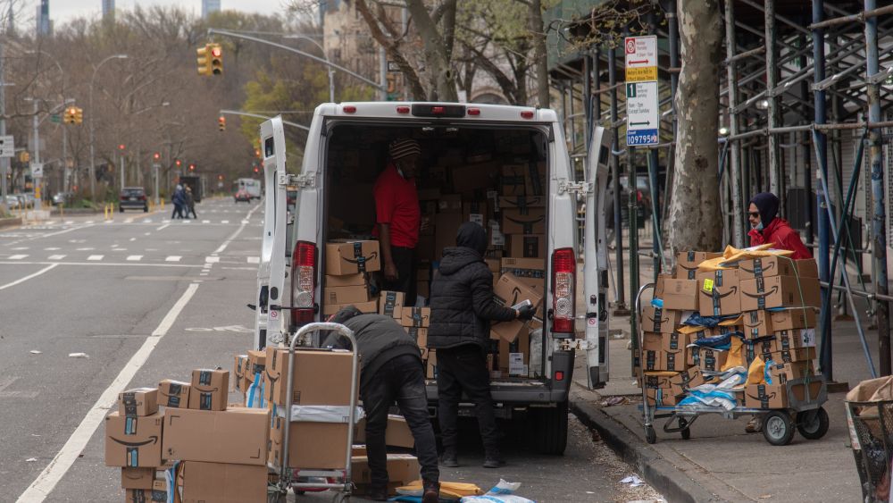 Amazon workers in April during coronavirus pandemic