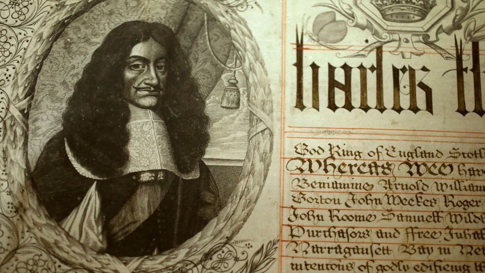 King Charles II In this detail photo a likeness of King Charles II of England appears on the Rhode Island Royal Charter of 1663 at the Charter Museum at the Statehouse, in Providence, R.I. Roger Williams and his 1636 founding of Providence is now regularly invoked to distinguish Rhode Island as a place of tolerance, inclusivity and personal freedom. The document, signed by King Charles II, provided broad freedoms for many people living in the colonyRoger Williams, Providence, USA - 03 Nov 2016