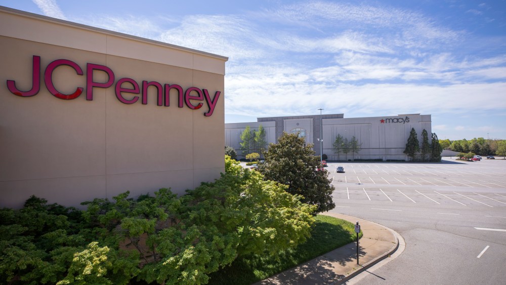 A JCPenny sign is seen at the nearly empty parking lot of the Mall of Georgia in Buford, Georgia.