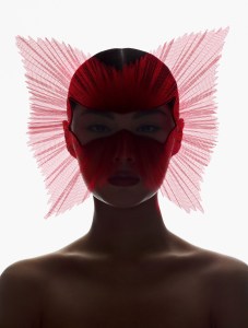 Pleated tulle mask inspired by Peggy Guggenheim, Papillons surrealistes design, Christian Dior spring-summer 2018 haute couture collection by Maria Grazia Chiuri.