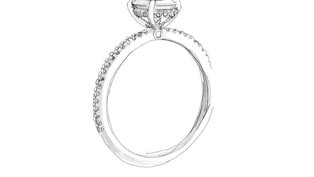 A sketch of a ring from the Forevermark X Micaela collection.