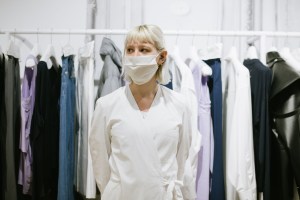 A sales associate at the Maison Margiela stand at the Galeries Lafayette flagship on Boulevard Haussmann in Paris.