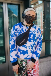 "I am wearing a custom-made mask from this local company called 2LiveFashion. They make masks from old luxury fabrics. I've got a Fendi one. It's a cool new element to play with it when you put your look together." — Mo