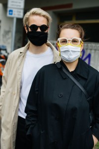 "We are both designers and we took the mask thing quite seriously. Which kind of mask makes the most sense? How many layers should it have? What textile should be used for maximum safety, but also that it's possible to wash it hot and disinfect.…In the end, we have been sewing them on our own. Many masks people are wearing now are perhaps a bit too ornamental, but that's normal when such a thing starts. I also always liked the aesthetic of masks, when seeing them before on the streets mainly worn by Asian people. We are working with a design museum in Dresden on an exhibition that shall show masks in a wider cultural and historical context. So we are kind of researching, wearing it.” — Ania Rosinke and Maciej Chmara, Chmara Rosinke