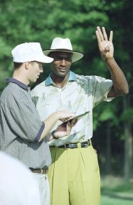 Winkler Jordan Chicago Bulls' Michael Jordan gets instructions from his caddy Matt Winkler as he waves while getting ready to play in a pro-am golf tournament in Leesburg, Va., . This is his first public appearance since his father was slain and he said he and his family were coping well in the aftermath of the traumaBulls Jordan Golfing 1993, Leesburg, USA
