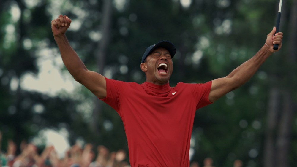 A victorious Tiger Woods.