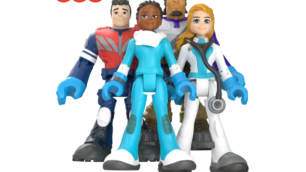 Fisher-Price's #ThankYouHeroes action figures. Clockwise from front, Nurse, EMT, Delivery Driver, Doctor. 