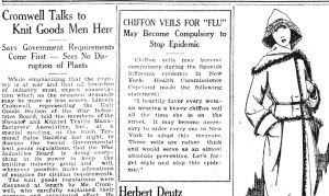 'Chiffon Veils For Flu', WWD, October 16th, 1918.