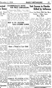 'Suit Season in Omaha Killed by Influenza', WWD, December 2nd, 1918.