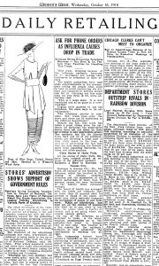'Ask for Phone Orders As Influenza Causes Drop In Trade', WWD, October 16th, 1918.