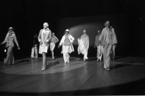Fashion models take the stage, dressed in capes and kerchiefs during the fashion show to benefit the restoration of the Chateau of Versailles, five American designers matching talents with five French couturiers at the Versailles Palace on November 28, 1973 in Versailles, France...Article title: 'One night and pouf! It's gone!
Battle of Versailles, Versailles
