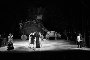 Outtake; Actors and models stand onstage during the fashion show to benefit the restoration of the Chateau of Versailles, five American designers matching talents with five French couturiers at the Versailles Palace on November 28, 1973 in Versailles, France.Article title: "One night and pouf! It's gone!"