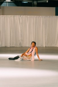 A moment from No Sesso's Fall 2020 show at the Museum of Contemporary Art in Los Angeles.  "When we had our show at the MOCA we made it a public show," says designer Pierre Davis. "[It] is different from when we show in New York. [There], you invite important, VIP clients and people of the fashion industry, versus when we’re in L.A, and we're having a show, we like to make it public so that everyone is able to see the art and be witness to that moment in history."