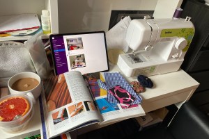 A setup of a student's online work station.