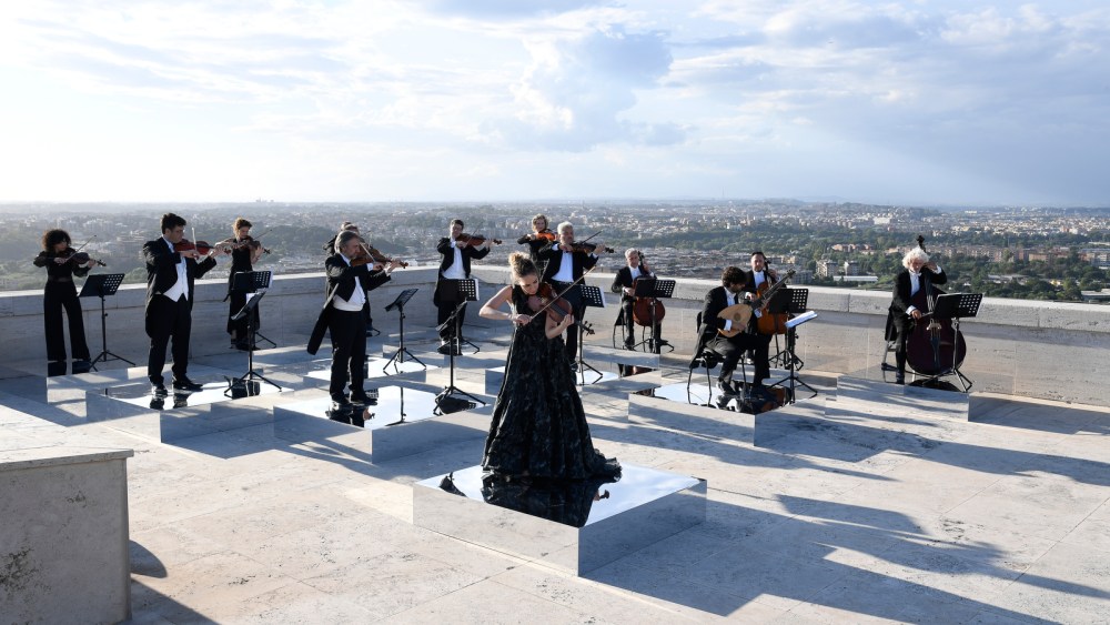 Accademia di Santa Cecilia musicians perform Antonio Vivaldi’s "Summer" during the Anima Mundi event at Fendi's headquarters.